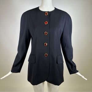 80’s Escada by Margaretha Ley Blazer Crewneck Button Down Long Sleeve Black M